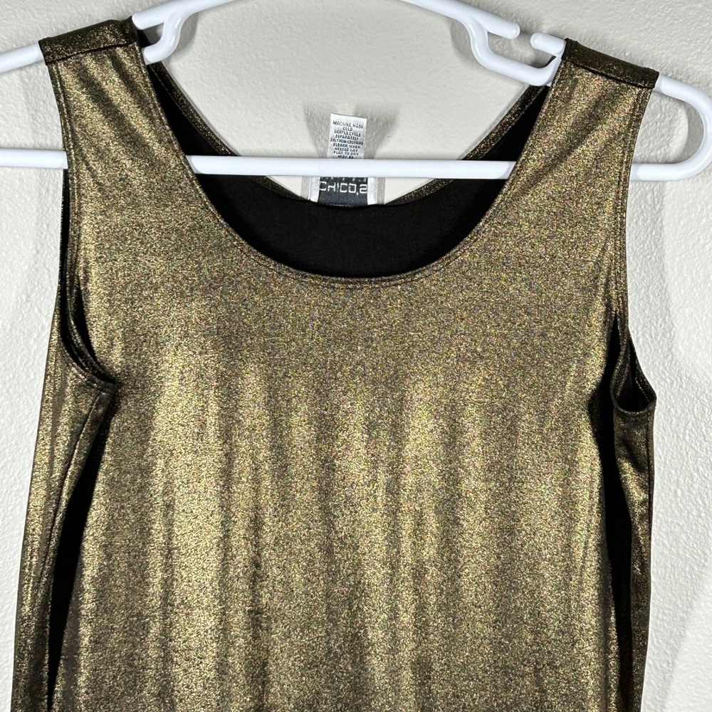 Chico's Travelers Gold Metallic Tank Top Size 2 Large Sleeveless Scoop Neck